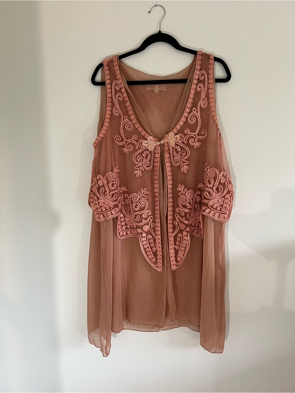 Pretty Angel Vintage Sheer Embroidered Duster in Dusty Pink